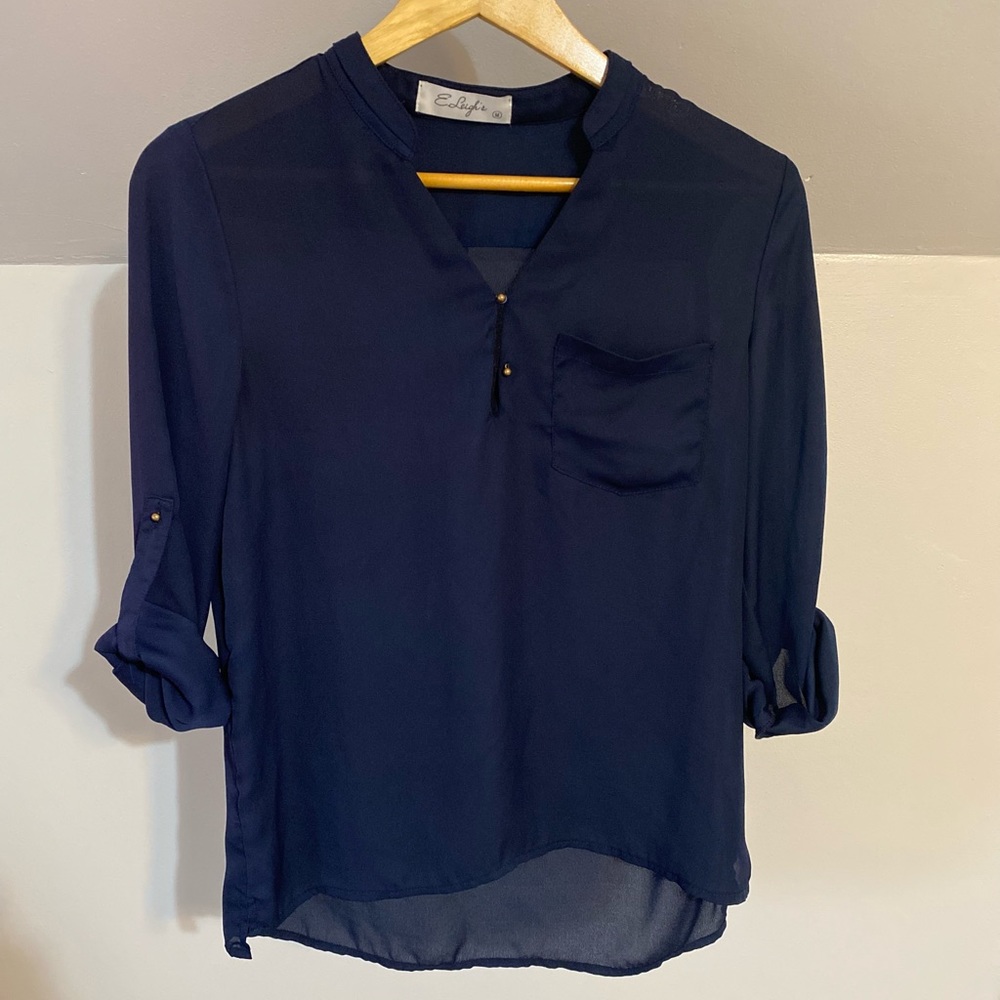 Long sleeve mesh top with front pocket